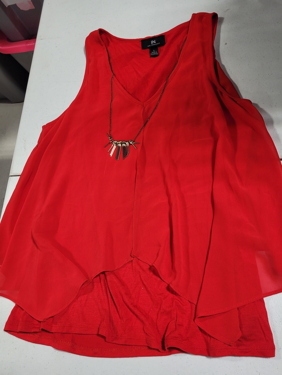 I.N. San Francisco Tops - I.N. San Francisco Red Layered V-Neck Chiffon Tank
